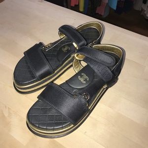 Chanel Velcro Black/Gold Sandal
